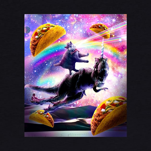 Laser Space Cat On Rainbow Dinosaur Unicorn - Taco by Random Galaxy